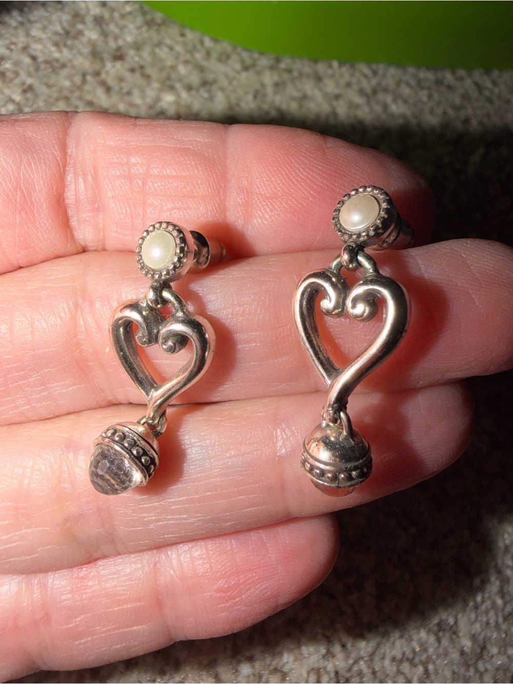 GRANDMAS JEWELRY Silver Heart Drop Earrings with Pearl Accent -MUST BE BUNDLED
